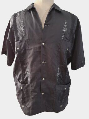 Maya Real Shirt Black Men's Size 46 Tall Sheer Embroidered